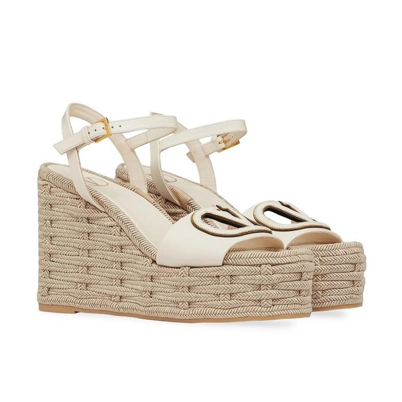 Valentino V Logo VLOGO Cutout Wedge Heel Platform Espadrille Sandals Shoes - Picture 1 of 16